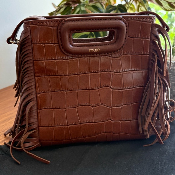 Maje Handbags - Maje Chocolate Croc-Embossed Fringe Mini Bag